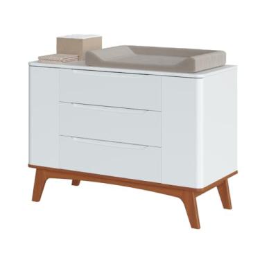 Imagem de Cômoda Sambalelê Prime 3 Gavetas e 2 Portas com Sistema Push to Open e Cantos Arredondados Madeira Maciça Original Divicar ® (Mel/Branco)