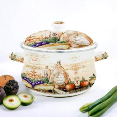 Imagem de Caçarola Esmaltada Vintage 3,6L – Ferro Fundido, Revestimento em Esmalte, Compatível com Fogão a Gás, Elétrico, Indução e a Lenha