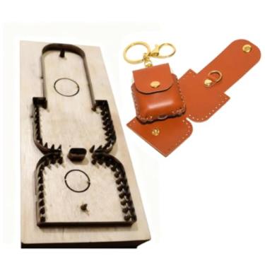 Imagem de YJIUYUANQ Conjunto de moldes artesanais de couro de madeira, modelos de estêncil feitos à mão para projetos de corte DIY - capa de fone de ouvido