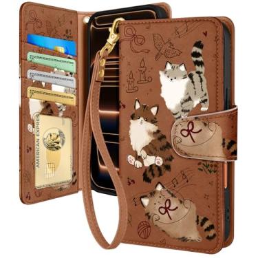 Imagem de Toycamp Capa carteira para iPhone 17 Pro com alça de pulso - Capa de telefone flip de couro com bloqueio RFID 4 porta-cartões para Apple para iPhone 17 Pro Funda estética fofa para mulheres senhoras