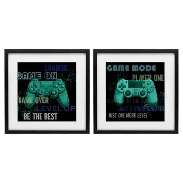 Imagem de Stupell Industries Conjunto de 2 peças com impressão emoldurada preta retrô de frases de jogos, design de Kim Allen, 40,6 x 40,6 cm