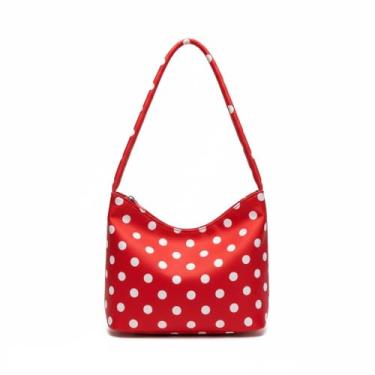 Imagem de AMPOSSTO Bolsa Hobo Feminina de Nylon de Bolinhas Moderna Bolsa de Ombro nas axilas Bolsa Balde Bolsa Bolsa Bolsa de Festa à Noite, Vermelho, One Size