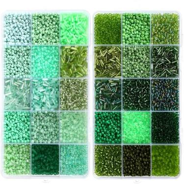 Imagem de Misdary Kit de 30 cores de sementes e cornetim de vidro, 2 caixas organizadoras, contas soltas para fazer joias, artesanato, pulseiras e colares (verde e ciano)
