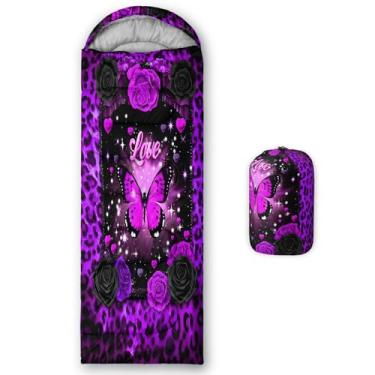 Imagem de QOOMO Sacos de dormir impermeáveis de borboleta roxa para adultos e crianças, sacos de dormir impressos para acampamento, viagens e ao ar livre, equipamentos de acampamento, 78,7 x 228,6 cm, 3