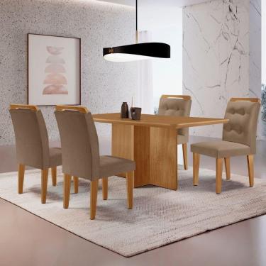 Imagem de Mesa Olimpia 120 Mdf Canto Copo E Com 4 Cadeiras Carol Veludo Capuccino Naturalle
