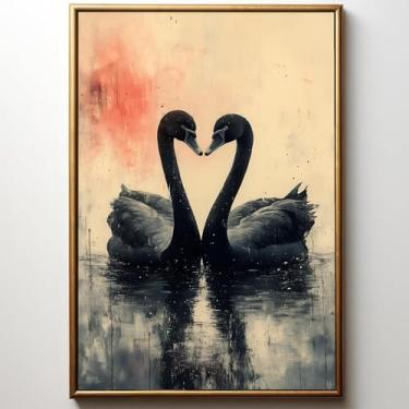 Imagem de Arte de parede em tela de cisne negro gótico vintage impressão cisne arte de parede lago cisnes elegantes pôsteres de animais antigos arte estética animal imagem pintura pássaro preto decoração sala