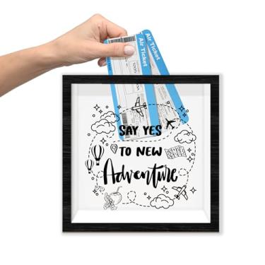 Imagem de Caixa de sombras para fundos de viagem com compartimento, diga sim à nova aventura, caixa de dinheiro de lua de mel, estojo de lembrança de memória de viagem, presentes de lua de mel de casamento para