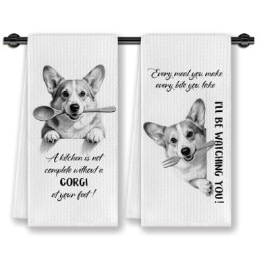 Imagem de CosxHabitat Engraçados panos de prato de cozinha Corgi, presentes para mães amantes de Corgi, amantes de cães, mãe, pai, dono, presentes, toalhas de chá de mão decorativas para cozinha, 40 x 61 cm