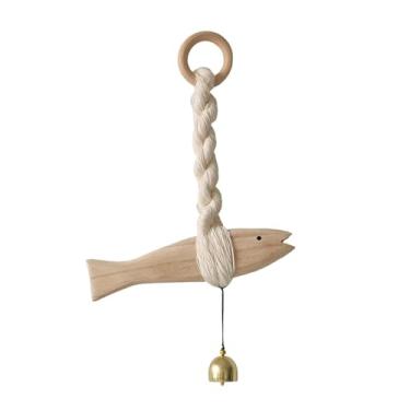 Imagem de Ioensy Campainha de porta em forma de peixe, com sino, esculpida à mão, pingente para porta, ideal para decoração de jardim, escritório e áreas externas.