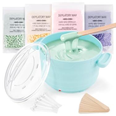 Imagem de Kit de depilação, aquecedor de cera dobrável com 4 pacotes de contas de cera dura, máquina de cera de silicone para corpo inteiro, rosto, sobrancelhas, pernas, biquíni, kit de remoção de pelos em casa