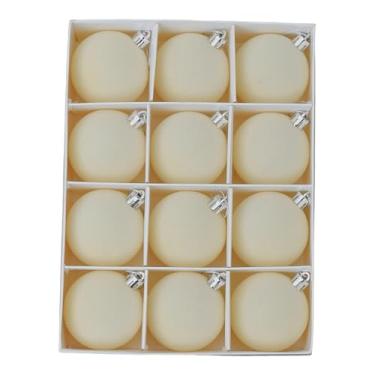 Imagem de Fenteer Conjunto de 12 bolas de Natal para decoração de árvore, adereços para fotos, artigos para festas em ambientes internos, decoração natalina para casa, Bege Branco