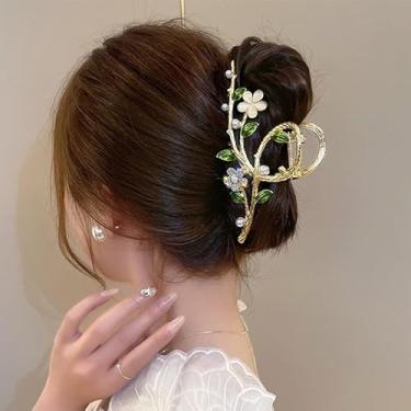 Imagem de Clipe de cabelo com borla de flor de anel, grampo de cabelo de estilo antigo na parte de trás da cabeça, acessório de cabelo, grampo de cabelo, flor feminina, clipe de tubarão