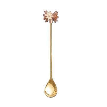 Imagem de Colheres de Jantar Colher com alça em formato de flor agitação aço inoxidável café chá sobremesa mistura sopa para decorações mesa festa, 1 pacote(Gold)