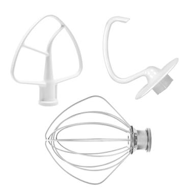 Imagem de Kit de acessórios para batedeira de suporte de 3 peças - batedor plano revestido K45B K45DH Gancho de massa de aço inoxidável K45WW adequado para KitchenAid 4,5-5,0 QT Kitchen Tilt-Head Stand Mixer