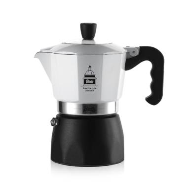 Imagem de Bincoo Cafeteira de café expresso de fogão, cafeteira italiana clássica de alumínio, 2 xícaras de moka para café italiano e cubano, extração de válvula dupla (branco-preto, 2 xícaras)