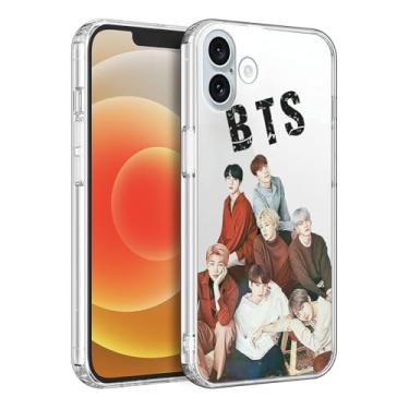 Imagem de WWDIYHOUSE Capa compatível com iPhone 16, capa transparente de TPU macio à prova de choque e design exclusivo para homens/mulheres/meninas/meninos (Fashion-BTS-8)