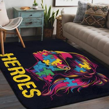 Imagem de Tapete de área para sala de estar, lavável à máquina, autismo, meninas, colorido, antiderrapante, tapete macio para sala de estar, quarto, sala de jantar, berçário, cozinha, decoração de casa