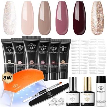 Imagem de kit de unhas modelones Poly Extension Gel, 6 cores com luminária de un