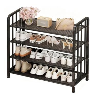 Imagem de SPXMQSS Sapateiras independentes, suporte de metal de 3/4/5 andares, prateleiras ajustáveis, organizador de armazenamento de sapatos, armário aberto para entrada, corredor, preto, 4 níveis 80 x 28 x