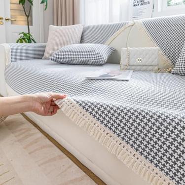 Imagem de HGTRH Capa de sofá com espreguiçadeira de 3 lugares, capas de sofá antiderrapantes para conjunto de sofá secional com decorações de tecido, capas de sofá de linho resistente a manchas Crey 110 x 110