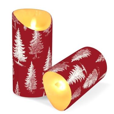 Imagem de Blueangle Pacote com 2 velas de árvore de Natal vermelhas e brancas sem chamas com controle remoto e temporizador, velas LED cintilantes (7,6 cm x 15 cm) para decoração de casa, casamento, acampamento