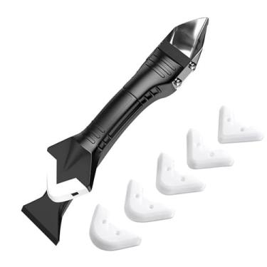 Imagem de Ferramentas de calafetagem de silicone 3 em 1, ferramenta de remoção de calafetagem de cabeça de aço inoxidável, raspador de ângulo de cola de vidro com 5 almofadas de silicone, ideal para cozinha