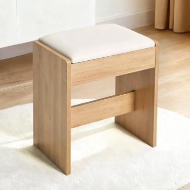 Imagem de Fkhouse Banqueta de maquiagem moderna para sala de estar, quarto, madeira branca e natural