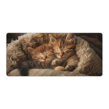 Imagem de FoRes Mouse pad engraçado gato dormindo fofo grande base de borracha antiderrapante tapete de mesa laptop acessórios de computador suprimentos bloco de escrita para escritório casa 40 x 90 cm