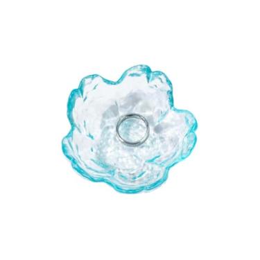 Imagem de GISK Bandeja de joias com anel de flores, travessa de vidro (azul claro)