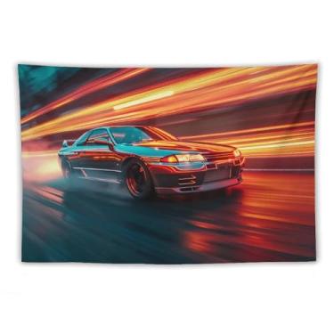 Imagem de HouLaiZhe Tapeçaria de carro Jdm carro R34 esportes velocidade pendurar na parede quarto decoração de casa tapeçarias estética piquenique decoração de parede arte de parede para dormitório sala de