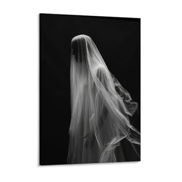 Imagem de HouLaiZhe Impressão de arte de parede em tela com sombra de fantasma, decoração de Halloween, decoração de parede gótica, estética para sala de estar, quarto, 18 x 24 polegadas (45 x 60 cm)
