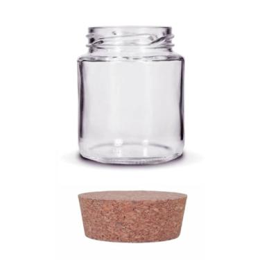 Imagem de Kit 100 unidades - Pote de vidro Redondo Belém 240ml - Tampas Cortiça Rolha