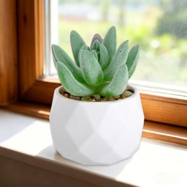 Imagem de Mini suculentas suculentas artificiais verde em vaso geométrico de diamante de Natal pequenas plantas falsas para decoração de casa e vegetação de mesa (verde)