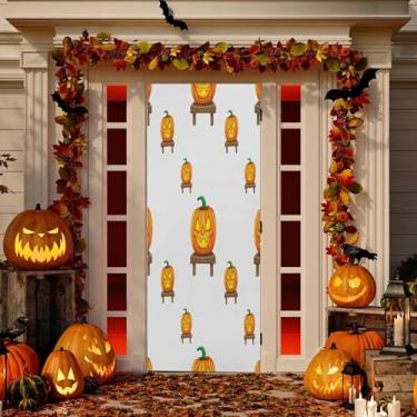 Imagem de Wassud Decoração de cobertura de porta de abóboras brilhantes faixa interna externa decoração de casa de varanda grande decoração de porta da frente 89 x 199 cm
