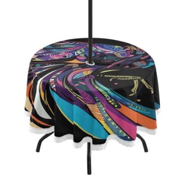 Imagem de CEBUGI Toalha de mesa redonda para uso ao ar livre, pavão, impermeável, com furo Umberlla, capa de mesa lavável para pátio, cozinha, sala de jantar, 152 cm