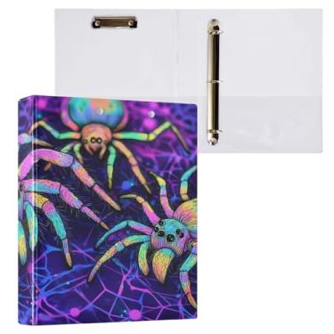 Imagem de CEBUGI Fichário com 3 anéis multicoloridos Spiders de 3 cm comporta 200 folhas, pastas com 3 bolsos transparentes de PVC para escritório, 31,5 x 27 x 6 cm, 1 pacote