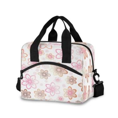 Imagem de Burbuja Lancheira com isolamento floral rosa para mulheres e homens, lancheira portátil com alça de ombro removível, lancheira para viagem, piquenique, escritório, trabalho
