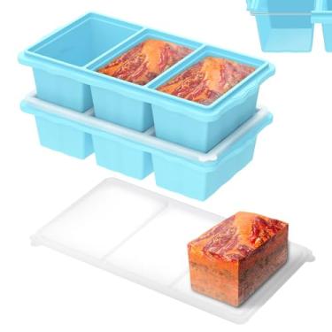 Imagem de Bandeja de silicone para freezer com tampa, 2 unidades de moldes de silicone para congelador, bandeja grande para cubos de gelo, 1 xícara, cubos de sopa, recipientes de preparação de refeições, seguro