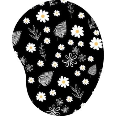 Imagem de Mouse Pad Ergonômico Gota Margaridas e Folhagens Abstratas Fundo Preto