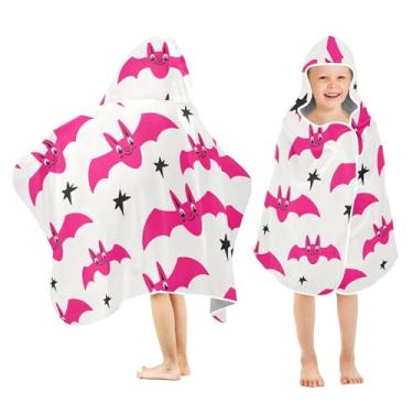 Imagem de Burbuja Pink Bats Toalha de banho com capuz para crianças, toalha de praia de pelúcia macia absorvente para meninas e meninos 3-10 anos, 61 x 127 cm