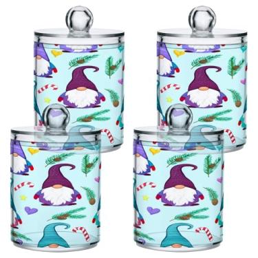 Imagem de STAYTOP 2 frascos de boticário Qtip para banheiro com etiquetas – Recipiente de armazenamento Qtip de plástico transparente para bola de algodão, cotonete, grão de café e gnomos de Natal