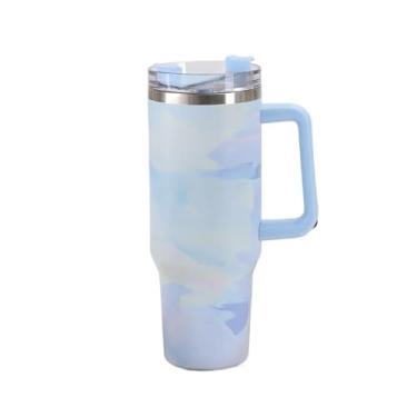 Imagem de Copo Térmico Aço Inox 1200 Ml Com Alça e canudo(Rosa Com Azul)