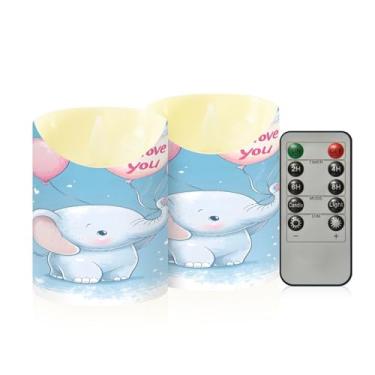 Imagem de Wassud Pacote com 2 balões de coração de elefante de desenho animado com controle remoto, velas realistas cintilantes com temporizador, velas decorativas para Natal, casamento, festa, decoração de