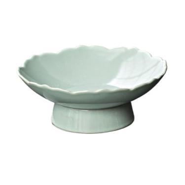 Imagem de Fruteira Fruteira de cerâmica em formato de lótus, estilo retrô, com acabamento esmaltado, prato decorativo tradicional e moderno para decoração de casa. Decoração de mesa(Gray)