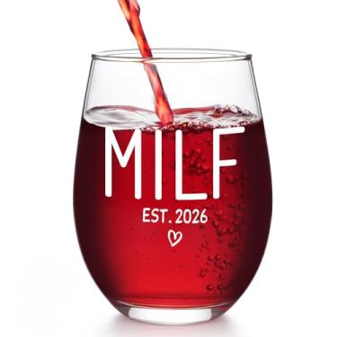 Imagem de Futtumy Presentes de Dia das Mães, Taça de vinho sem haste MILF Est 2026 para mamãe nova, mãe pela primeira vez