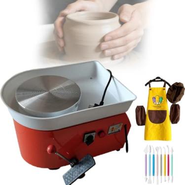 Imagem de Mini Torno EléTrico Para CerâMica, MáQuina De Moldagem De CerâMica, Inclui Avental De ProteçãO E Ferramentas De Escultura,Controle Por Pedal Para Adultos Para Atividades ArtíSticas