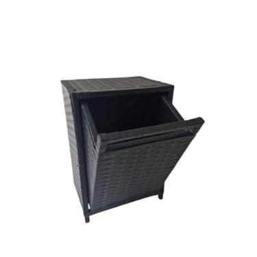 Imagem de Cesto de Roupa Basculante Organizador, Estrutura de Madeira, Acabamento em Fibra Sintética Colorida (PRETO)