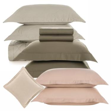 Imagem de Kit Colcha + Jogo de Lençol Queen 10 Pçs, 100% Algodão Egípcio, 300 Fios (Dallas Oliva)