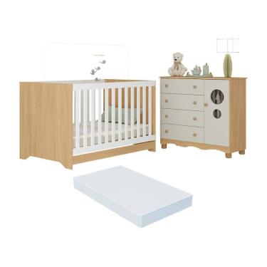 Imagem de Berço Americano 3 em 1 com Colchão Incluso e Cômoda 1 Porta 4 Gavetas Suspiro Multimóveis MP4718