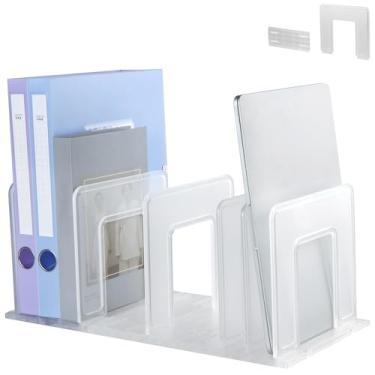 Imagem de LuluEasy Organizador de arquivos vertical ajustável, suporte de arquivo vertical expansível de plástico resistente, organizador de fichário de mesa, divisor de estante de organização de escritório